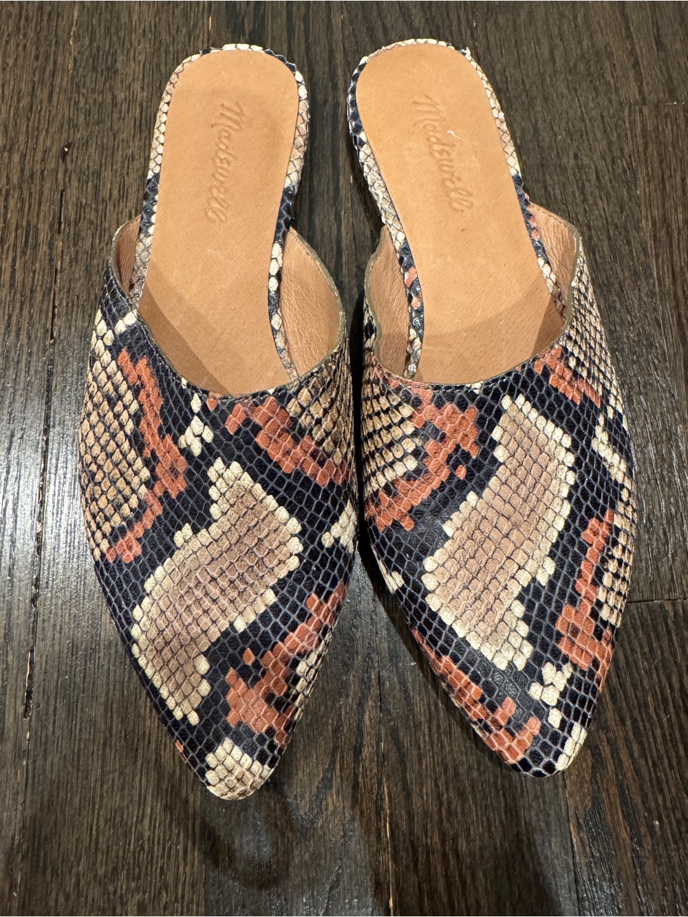 Madewell • Leather Remi Snake Print Mules Flats (7.5)